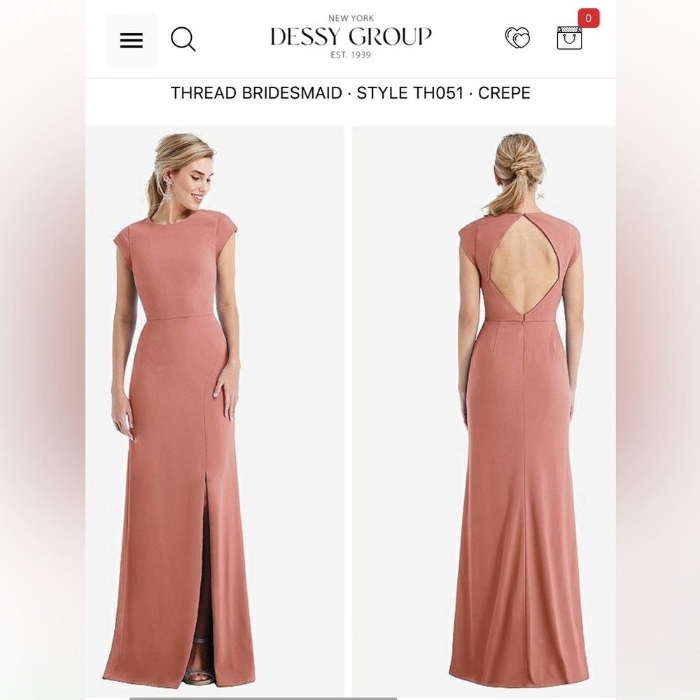 Dressy Group CAP SLEEVE OPEN BACK TRUMPET GOWN W/FRONT SLIT DESERT ROSE, size 6R